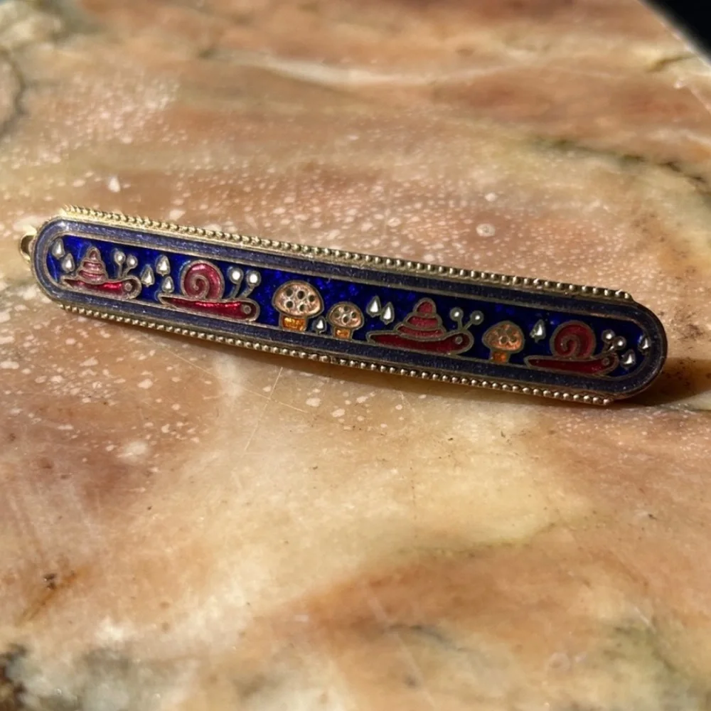 Vintage 70’s SNAILS & MUSHROOMS Enamel Barrette